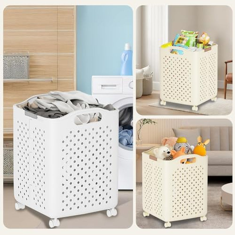 Collapsible Laundry Basket 57L – Rolling Hamper with Wheels – image 7