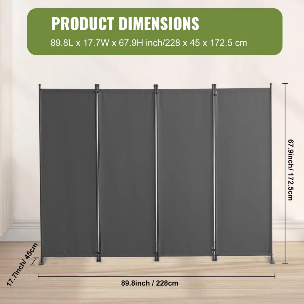 Pale Gray 4-Panel Fabric Room Divider with Steel Frame – image 2