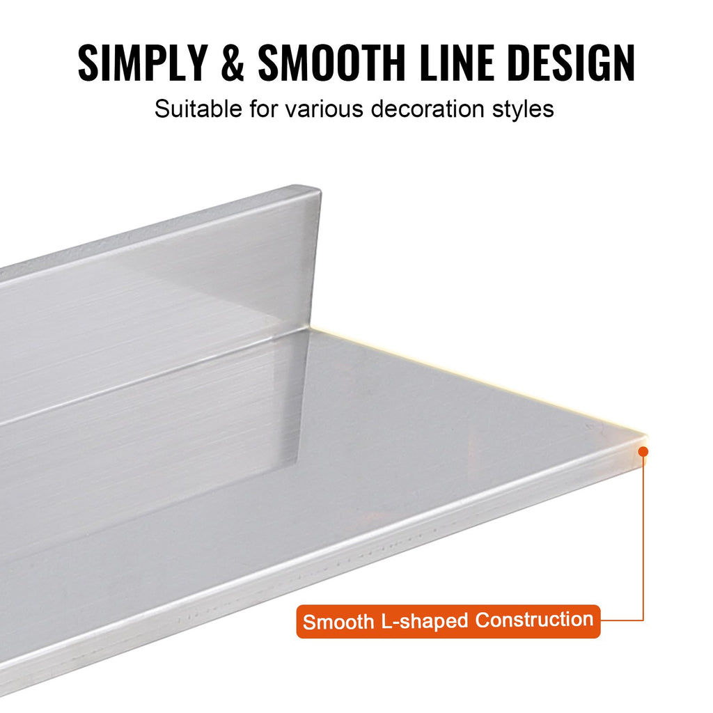 Stainless Steel Wall Shelf, 8.6 x 30 in Floating Shelf with Backsplash – image 4