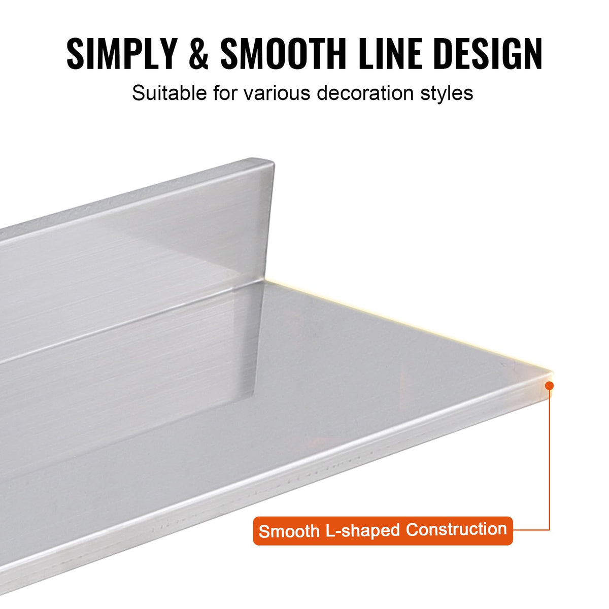 Stainless Steel Wall Shelf, 8.6 x 30 in Floating Shelf with Backsplash – image 4