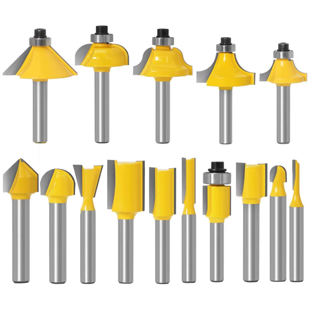 Router Bit Set 15-Piece, 1/4 in Shank Carbide Woodworking Router Bits