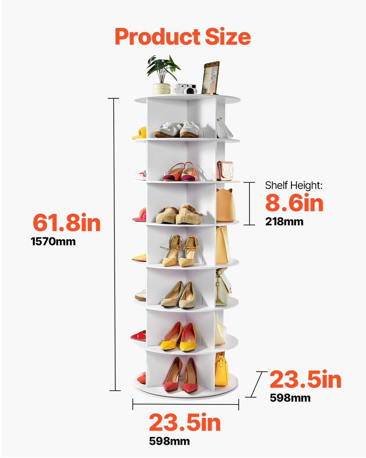 Rotating Shoe Rack Tower, 6-Tier 360° Spinning, 24 Pairs, White – image 3