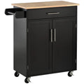 Rolling Kitchen Island Cart with Wood Top, Drawer and Cabinet, Black