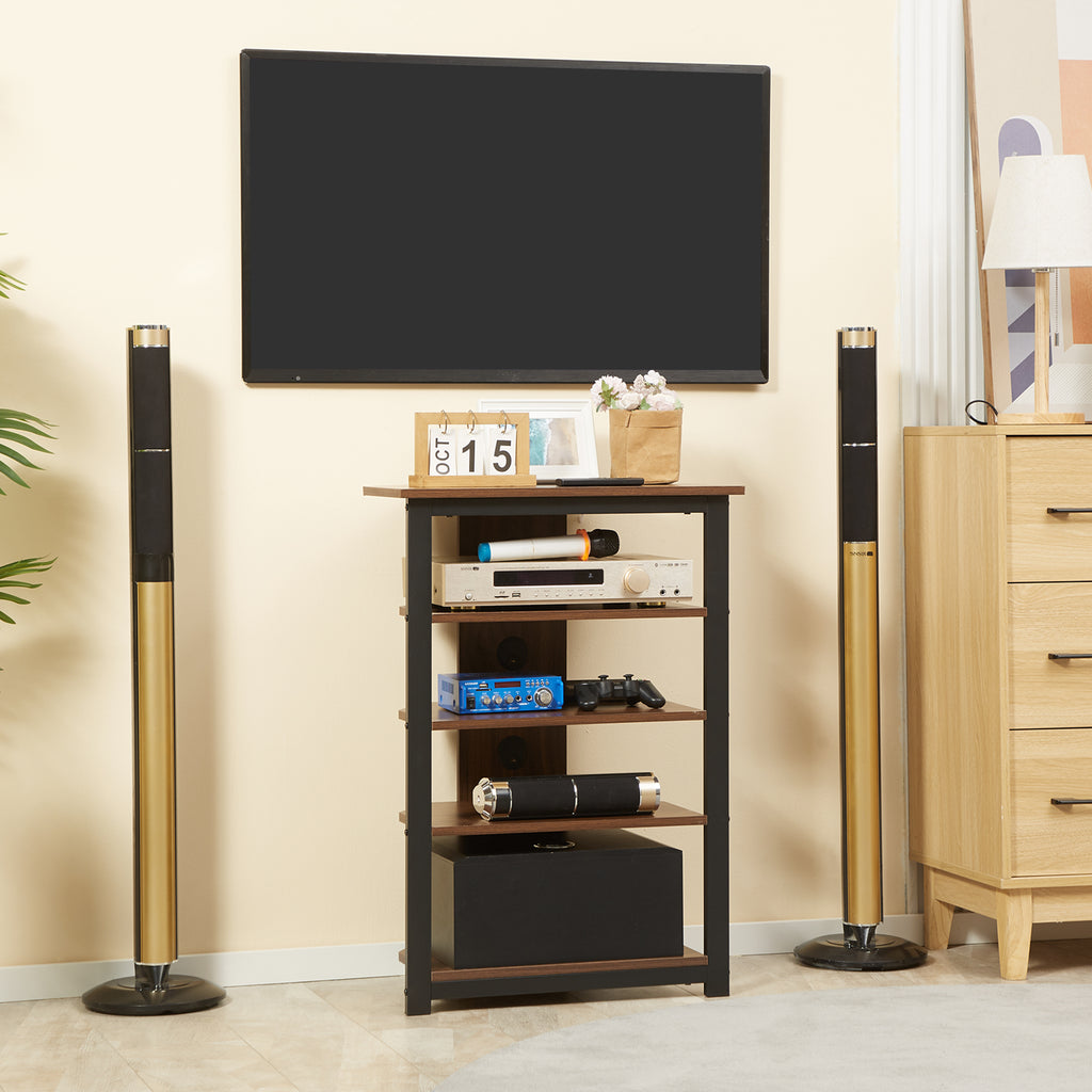 4-Tier Corner AV Media Rack with Cable Management, Chestnut Brown – image 2