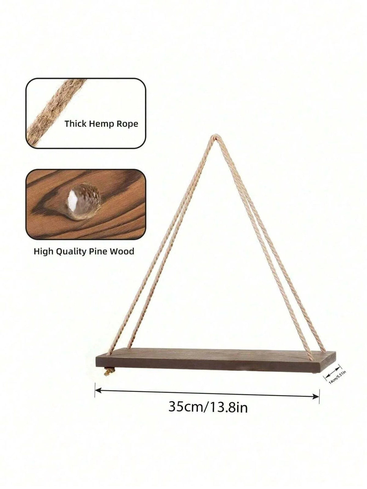 Rope Hanging Shelf Wooden Swing Wall Shelf for Plants – image 3