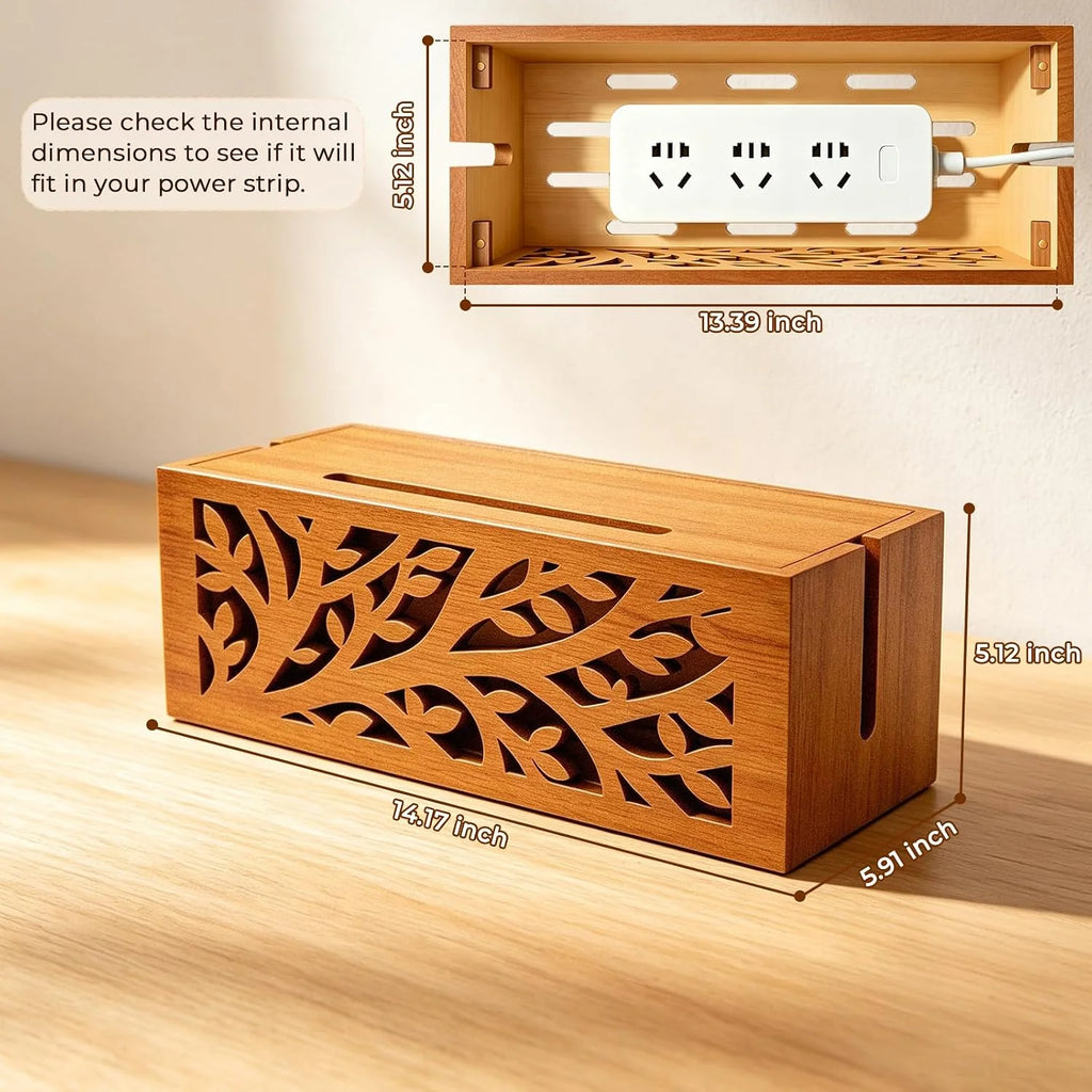 Cable Management Box – Wood Cord Organizer & Power Strip Cover – image 6