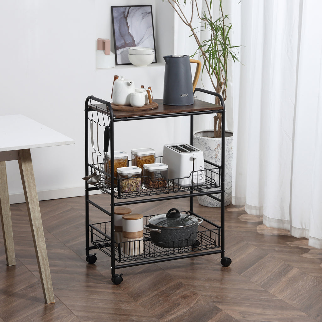 Rolling Kitchen Cart 3-Tier with Wire Baskets & Wheels – image 2