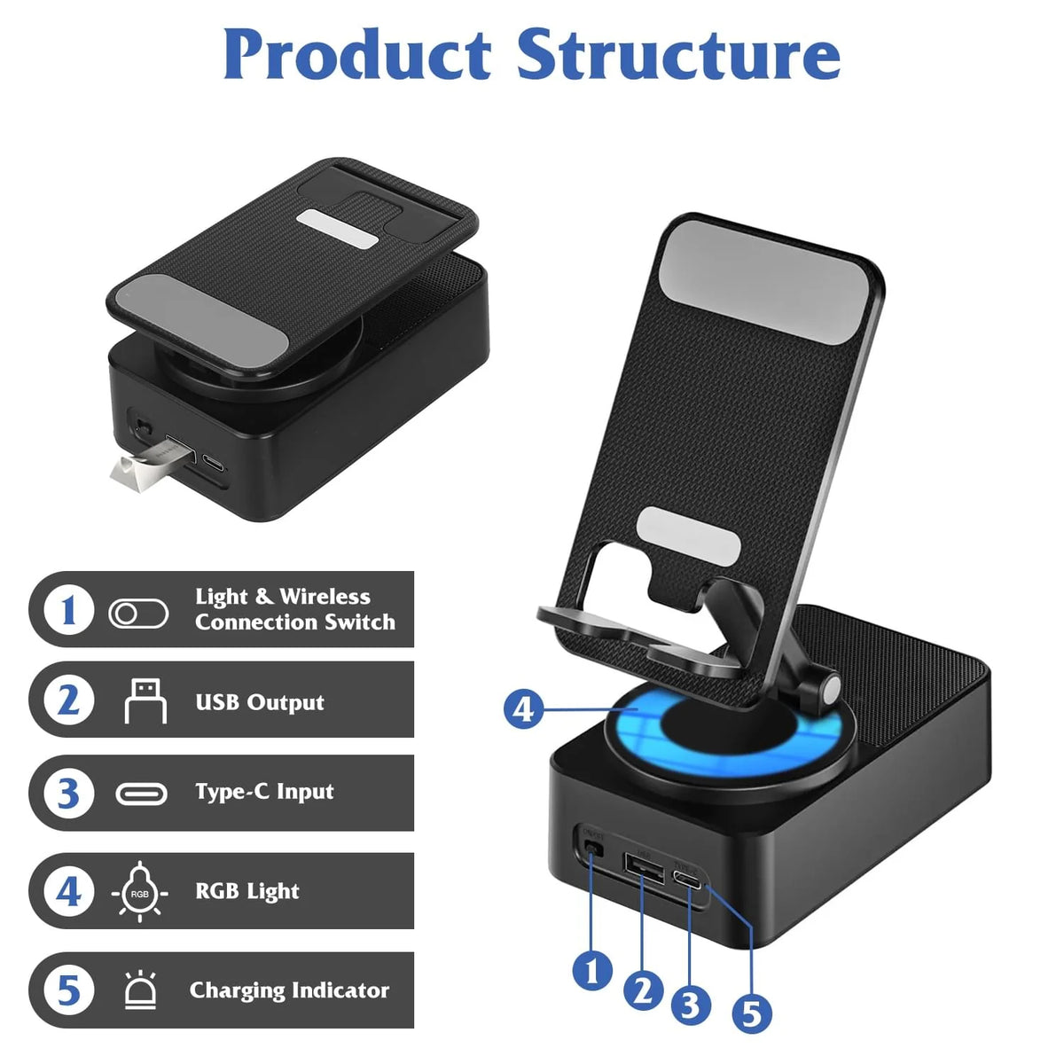 Phone Stand Bluetooth Speaker with 5000mAh Power Bank & RGB Light – image 9