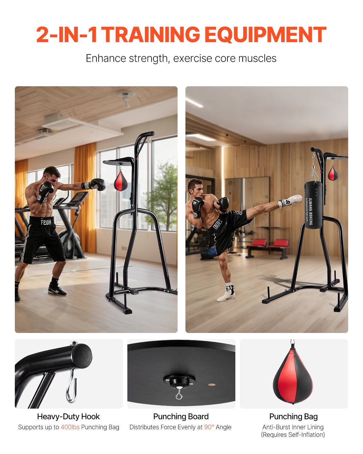 2-in-1 Heavy Bag Stand, Adjustable Freestanding Punching Bag Rack, 140 lb – image 2