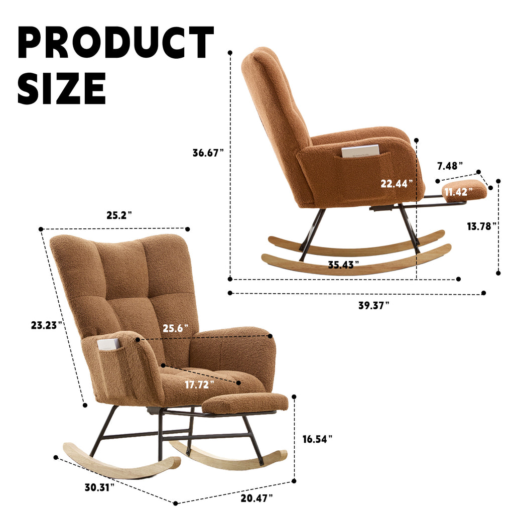 Teddy Fleece Wingback Nursery Glider Rocker with Ottoman Set – image 7