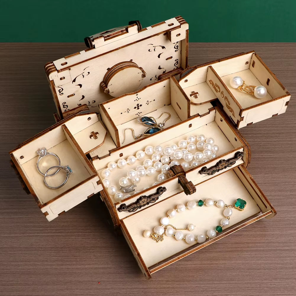 3D Wooden Puzzle Jewelry Box - DIY Carved Vintage Keepsake Box Kit – image 2
