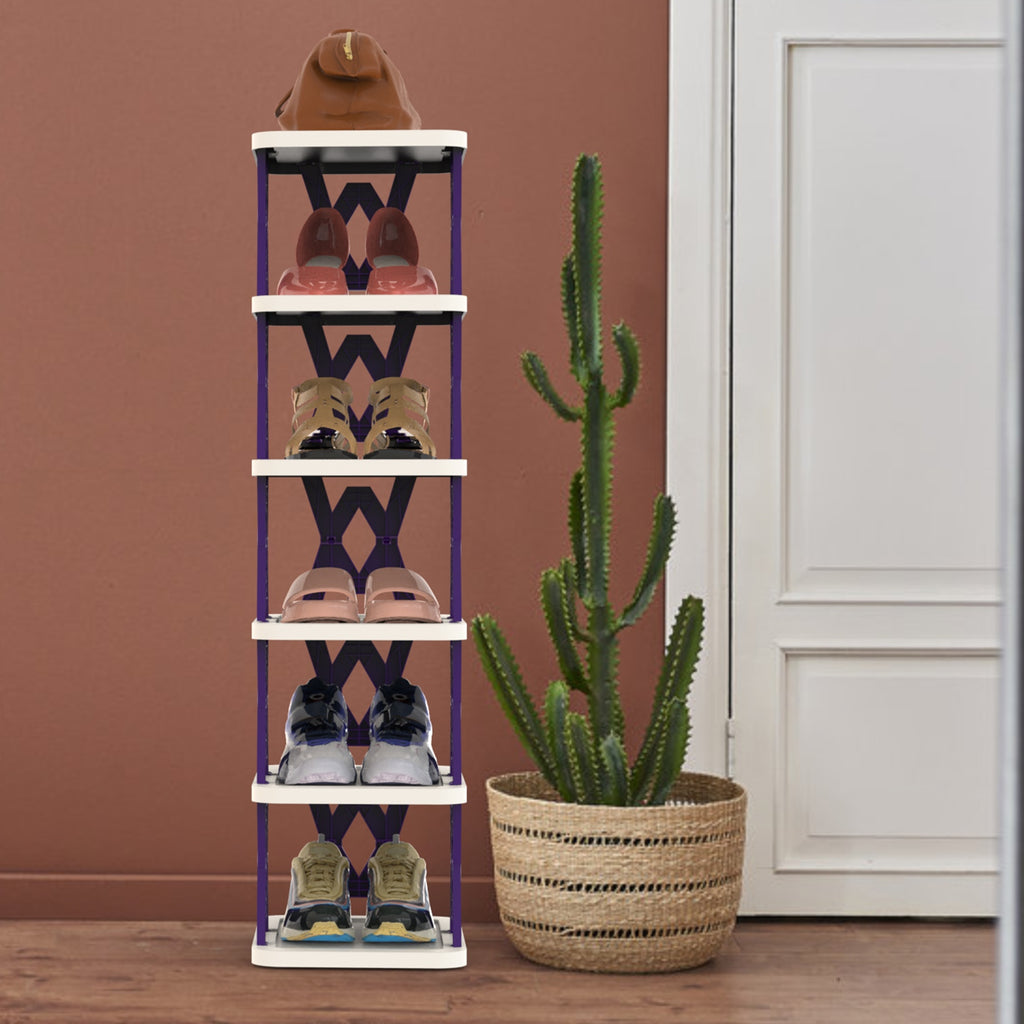 6 Tier Foldable Shoe Rack Vertical Shoe Organizer Narrow Shoe Rack for Small Spaces Space Saving Free Standing for Corner Entryway Hallway Bedroom 2 Color Options