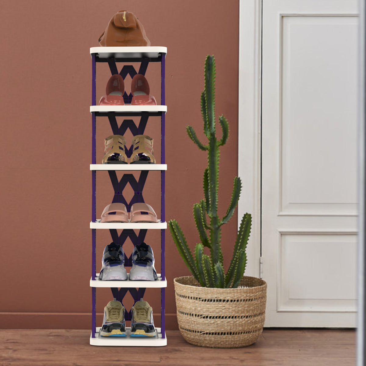 6 Tier Foldable Shoe Rack Vertical Shoe Organizer Narrow Shoe Rack for Small Spaces Space Saving Free Standing for Corner Entryway Hallway Bedroom 2 Color Options