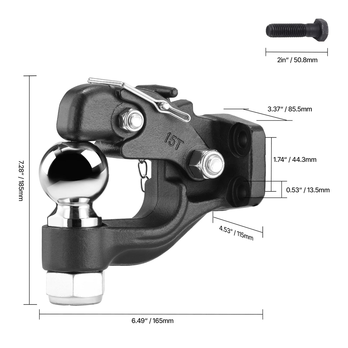 Pintle Hook Hitch Combo with 2-5/16 in Ball, 30,000 lb Towing – image 8