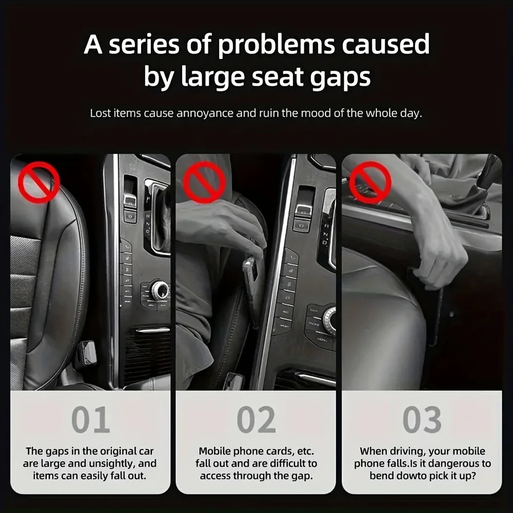 Car Seat Gap Filler Organizer 2 Pack - Waterproof Leather Seat Gap Plug with Storage