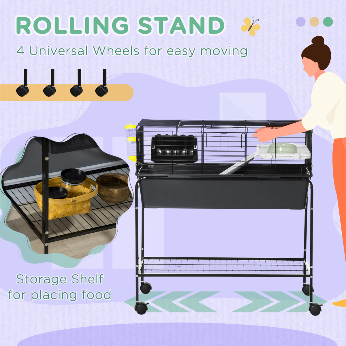 Two-Story Small Animal Cage with Removable Rolling Stand, Gray – image 8