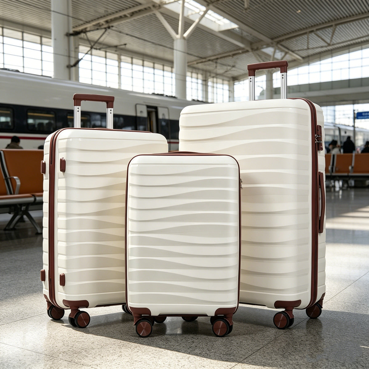 3-Piece Hardside Luggage Set, 20/24/28 in Spinners, Ivory and Brown – image 6