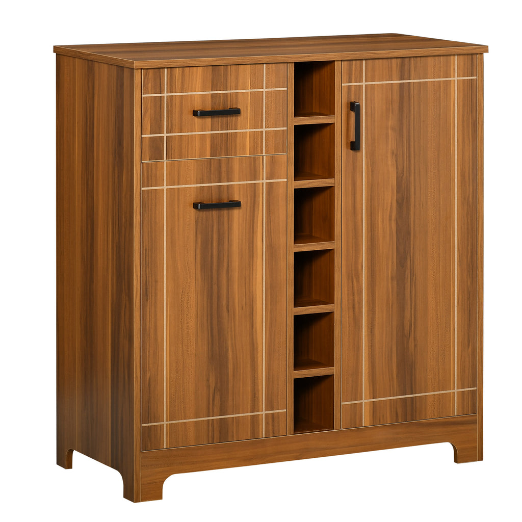 Wine Cabinet Sideboard with 6-Bottle Rack and Glass Holders, Brown