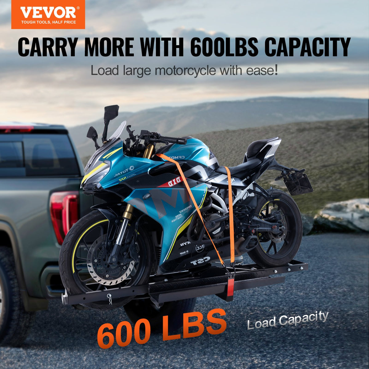 Hitch Motorcycle Carrier – 600 lb Steel Rack with Loading Ramp – image 10