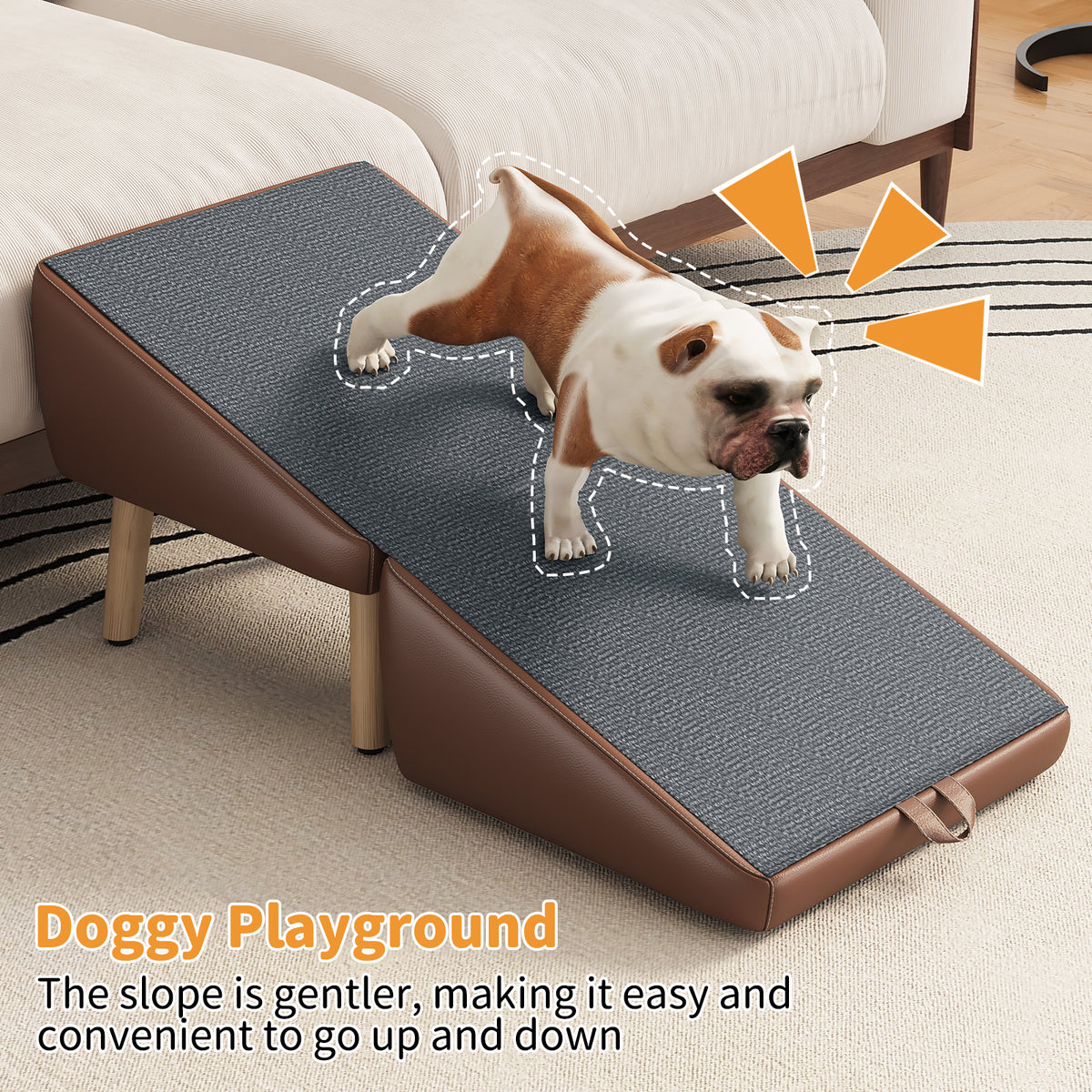 Dog Stairs and Ramp 2-in-1, Wooden Ottoman Pet Steps for Couch, Brown – image 12