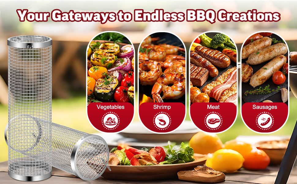 Rolling Grill Basket Set, Stainless Steel BBQ Accessories Gift Kit – image 3