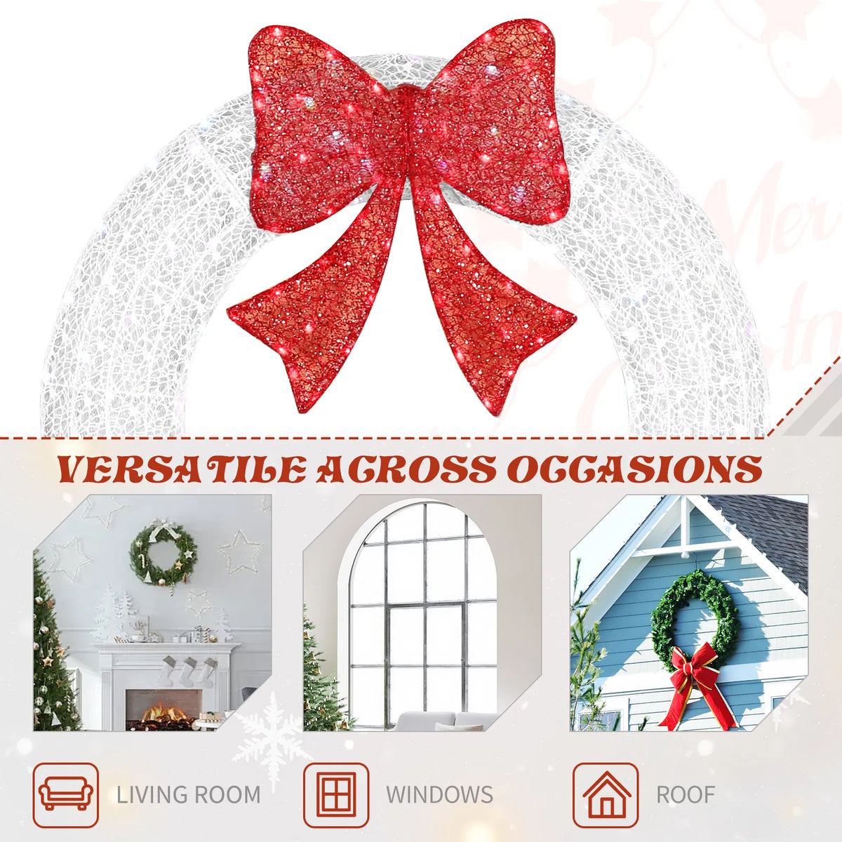 Outdoor Lighted Metal Wreath 36 in with Red Bow, RGB LEDs, Remote & Timer – image 5