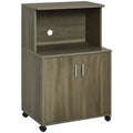 Microwave Cart on Wheels with 2-Door Cabinet, Grey Wood Grain