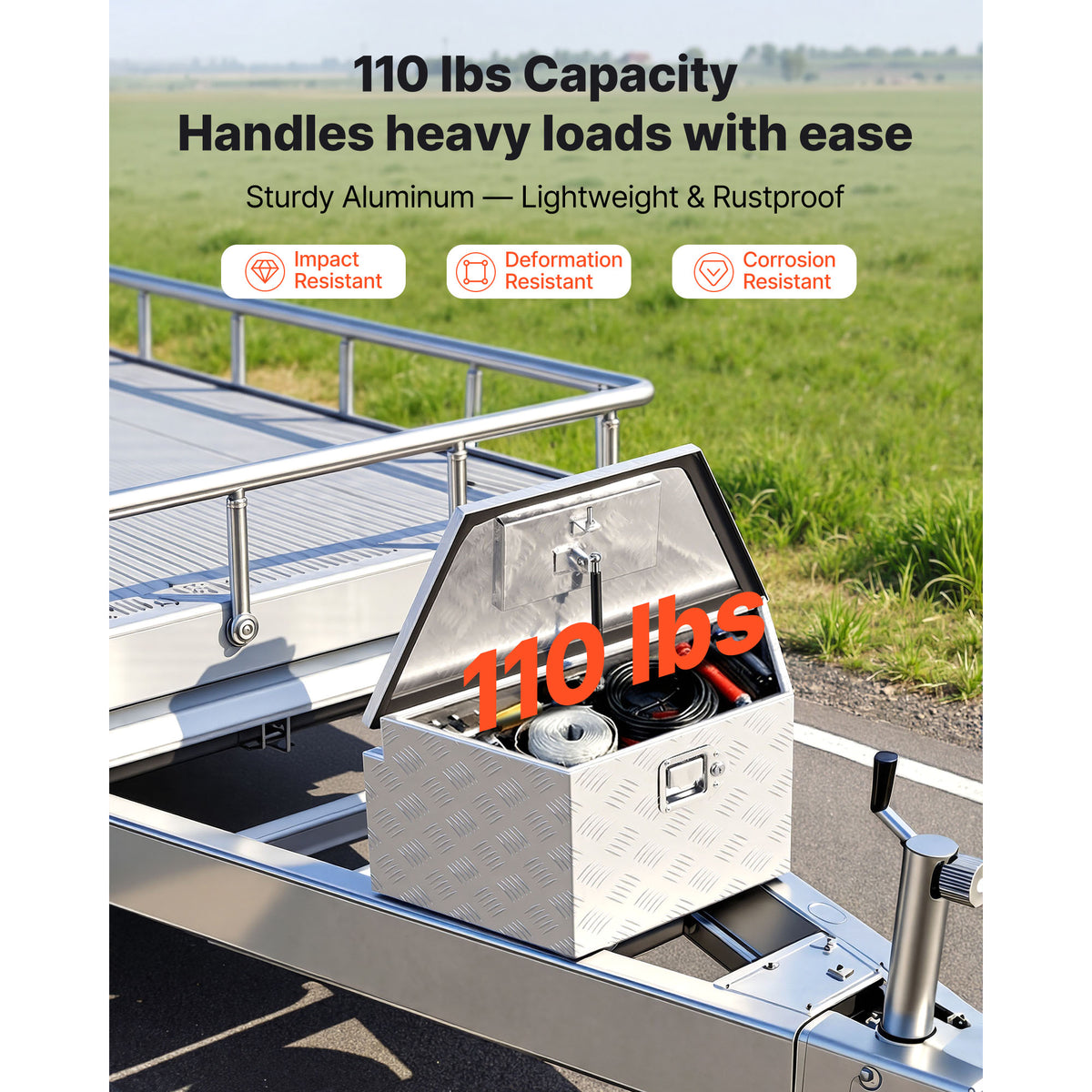 Trailer Tongue Box – 26 x 13 x 12 in Aluminum Tool Box with Lock – image 3