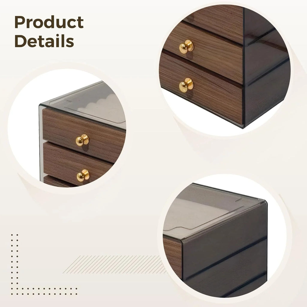 5-Tier Acrylic Jewelry Organizer Box, Walnut Grain with Velvet Lining – image 3