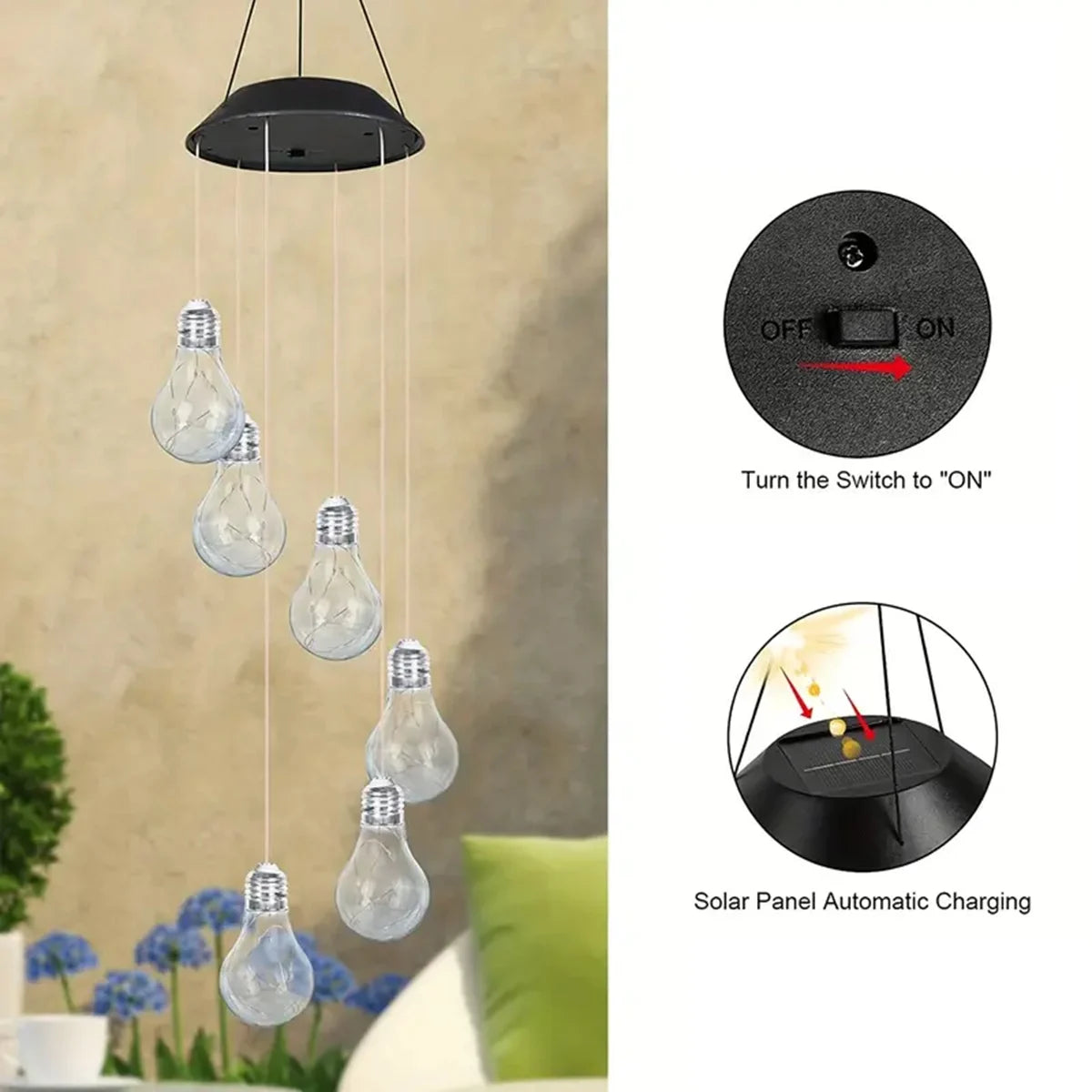 Solar Wind Chime Lights - 6 LED Color Changing Hanging Garden Lights