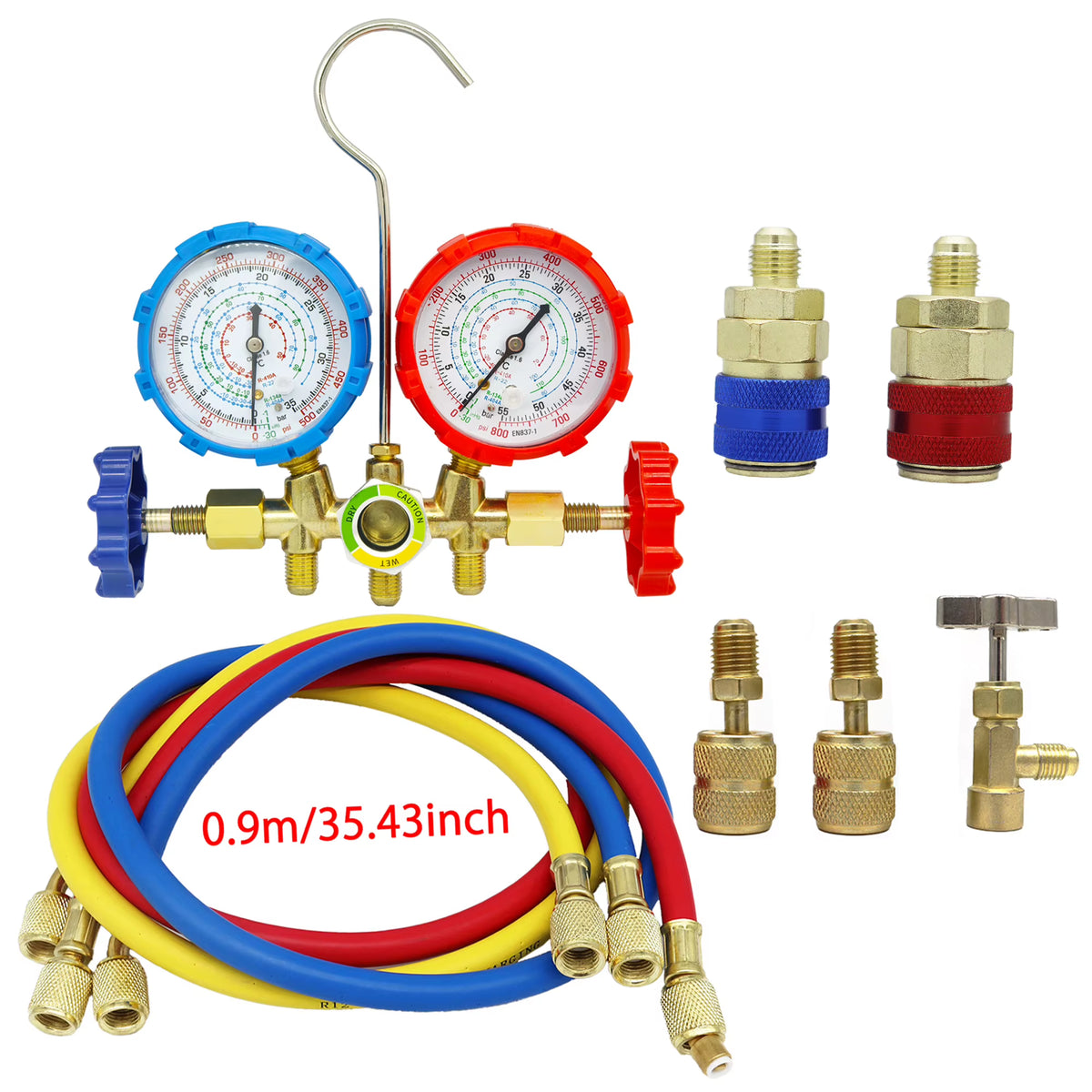HVAC AC Manifold Gauge Set with Hoses and Hook