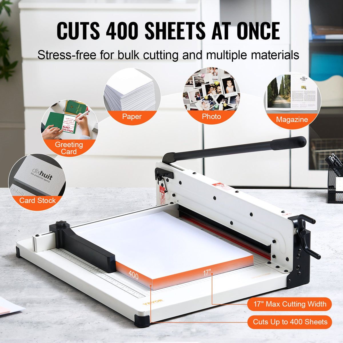 Heavy Duty Guillotine Paper Cutter, 17 Inch, 400 Sheet Capacity – image 4