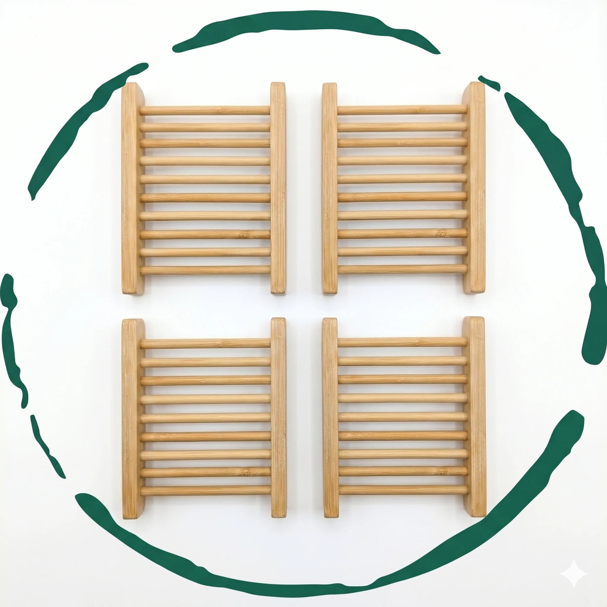 Bamboo Soap Dish 4 Pack, Draining Bar Soap Holder