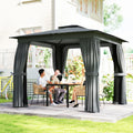 10x10 ft Steel Patio Gazebo with Double Roof, Curtains and Netting