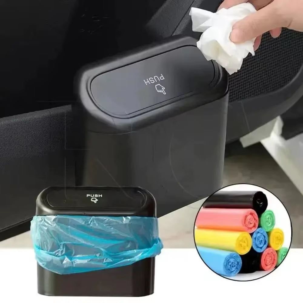 Hanging Car Trash Can with Lid - Compact Vehicle Garbage Bin Organizer