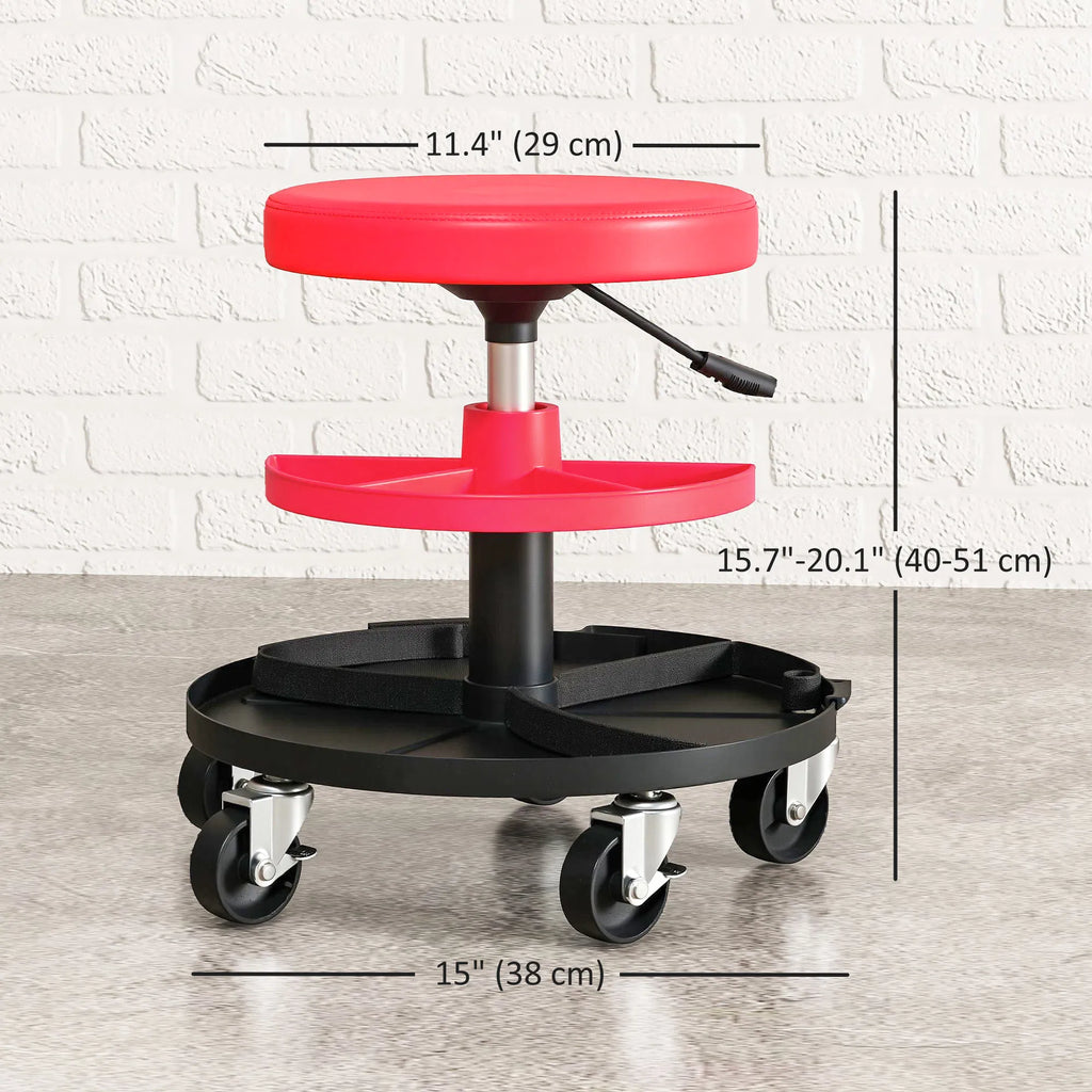 Rolling Garage Shop Stool 300 Lb with Tool Trays Adjustable Height