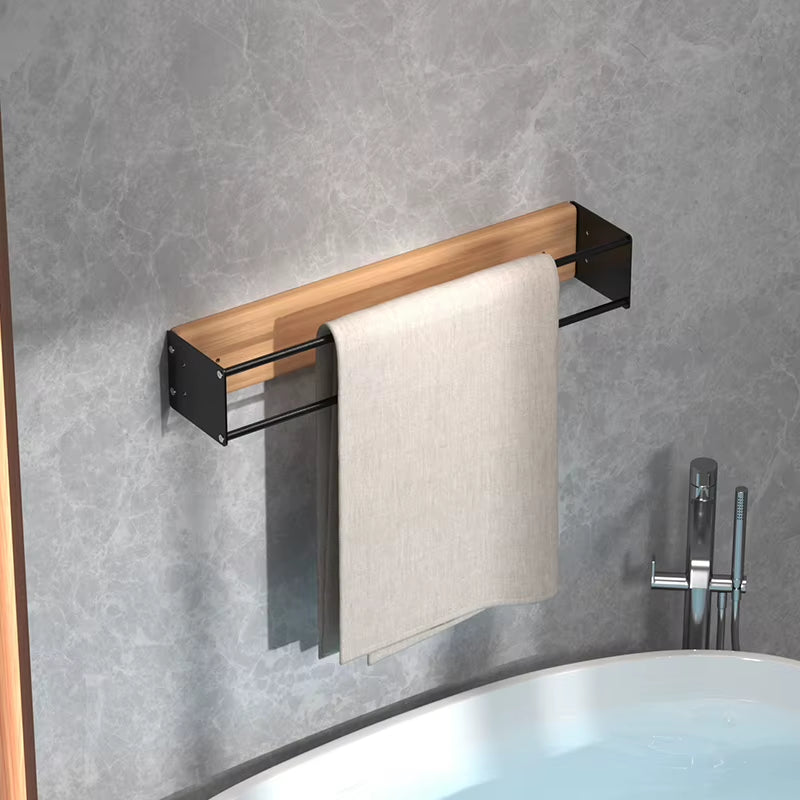 Rolled Towel Rack - Wall Mounted Iron and Wood Bathroom Towel Holder – image 3