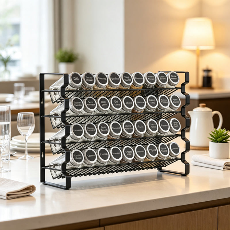 4-Tier Spice Rack Organizer with 36 Glass Jars, Labels and Funnel