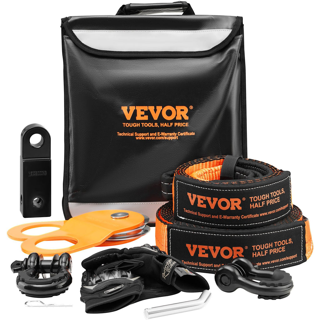 Towing Recovery Kit with Snatch Block, 30,000 lb Straps & Shackles