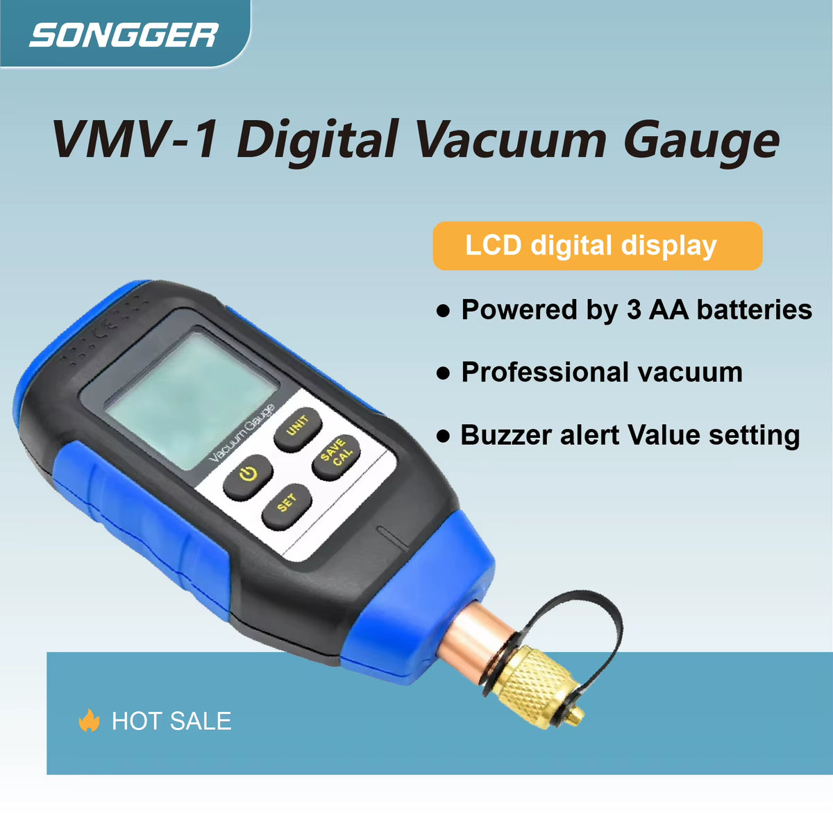 HVAC Digital Vacuum Gauge Micron Meter with 7/16-20 UNF Port – image 2