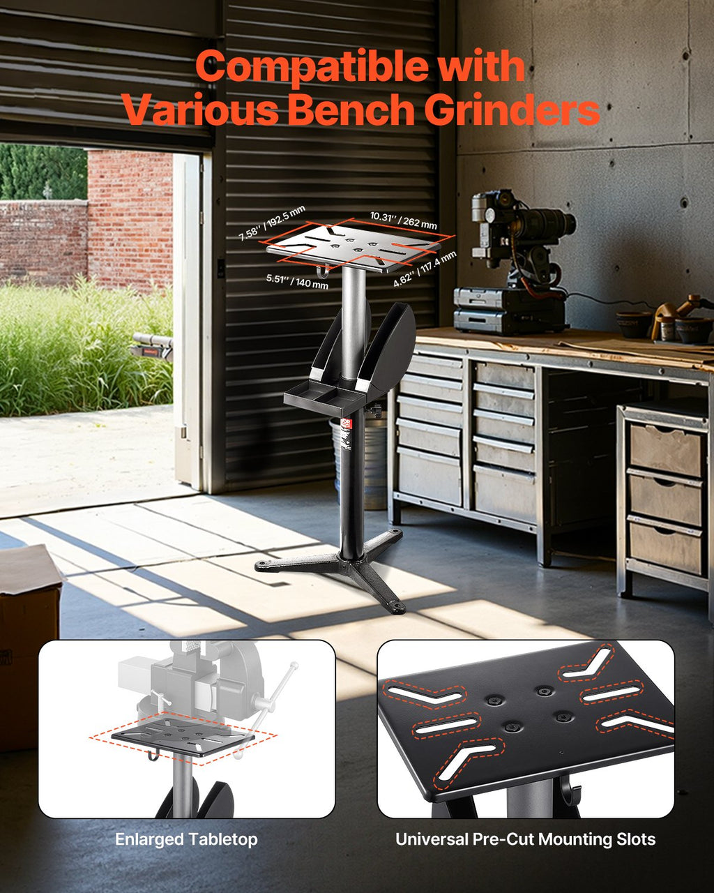 Bench Grinder Stand, Adjustable 28-36 in Cast Iron Pedestal – image 2