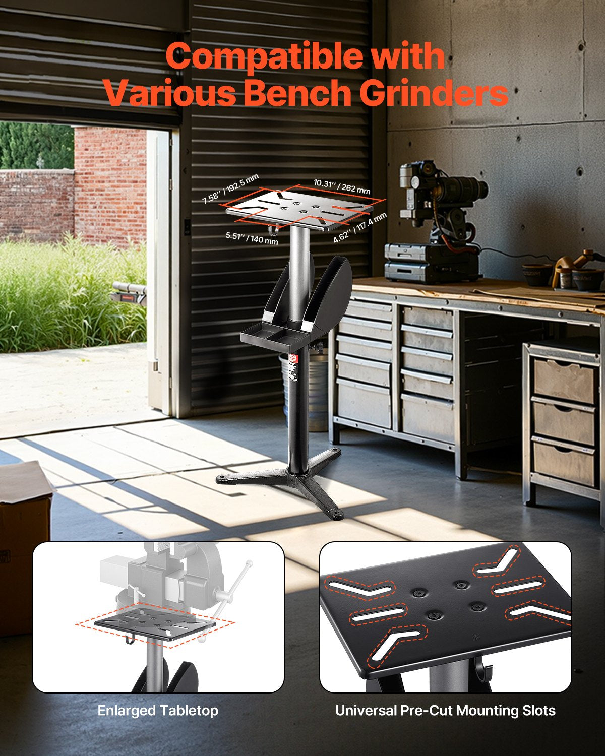 Bench Grinder Stand, Adjustable 28-36 in Cast Iron Pedestal – image 2