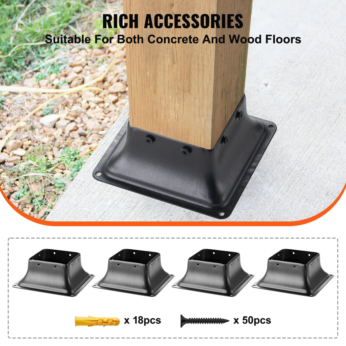 4x4 Post Base 4 Pack, Heavy Duty Powder-Coated Steel Post Brackets – image 5