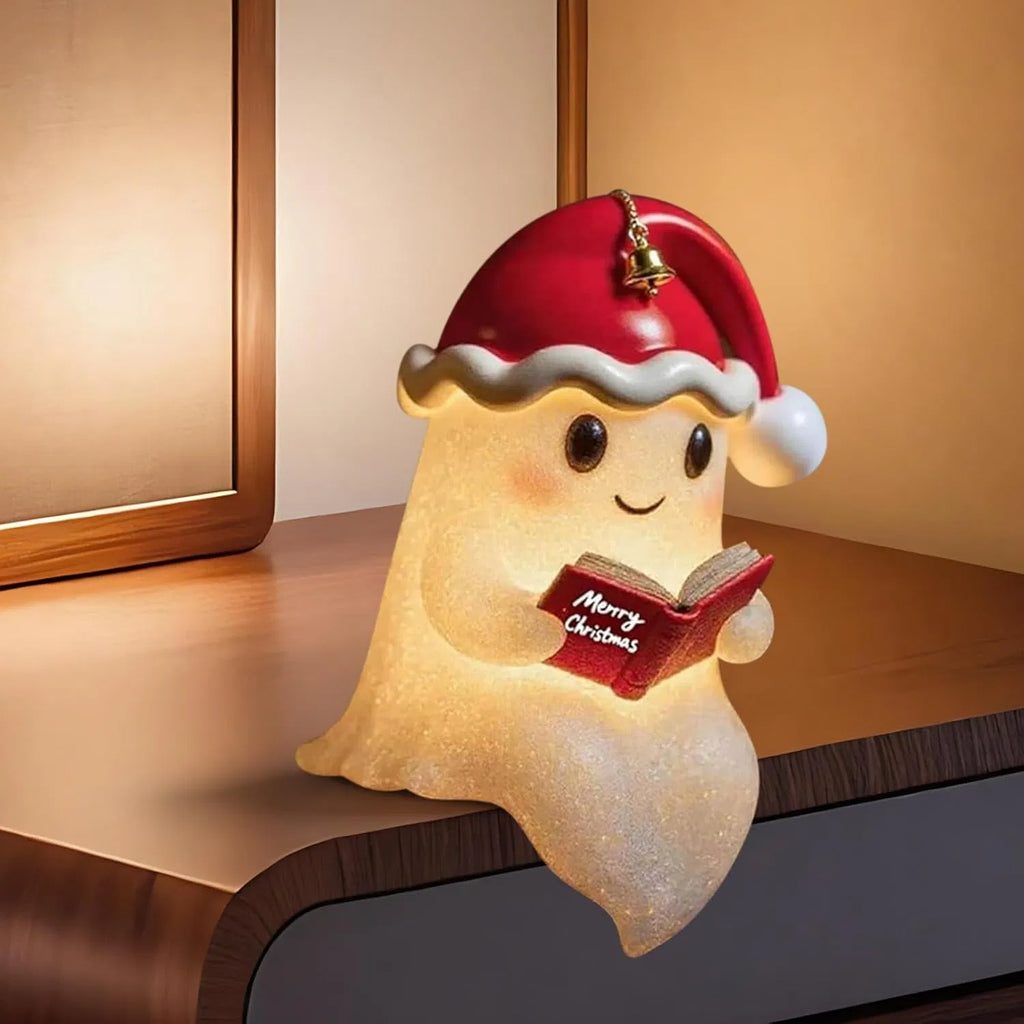 Ghost Reading Lamp with Christmas Hat, Light-Up Figurine – image 5