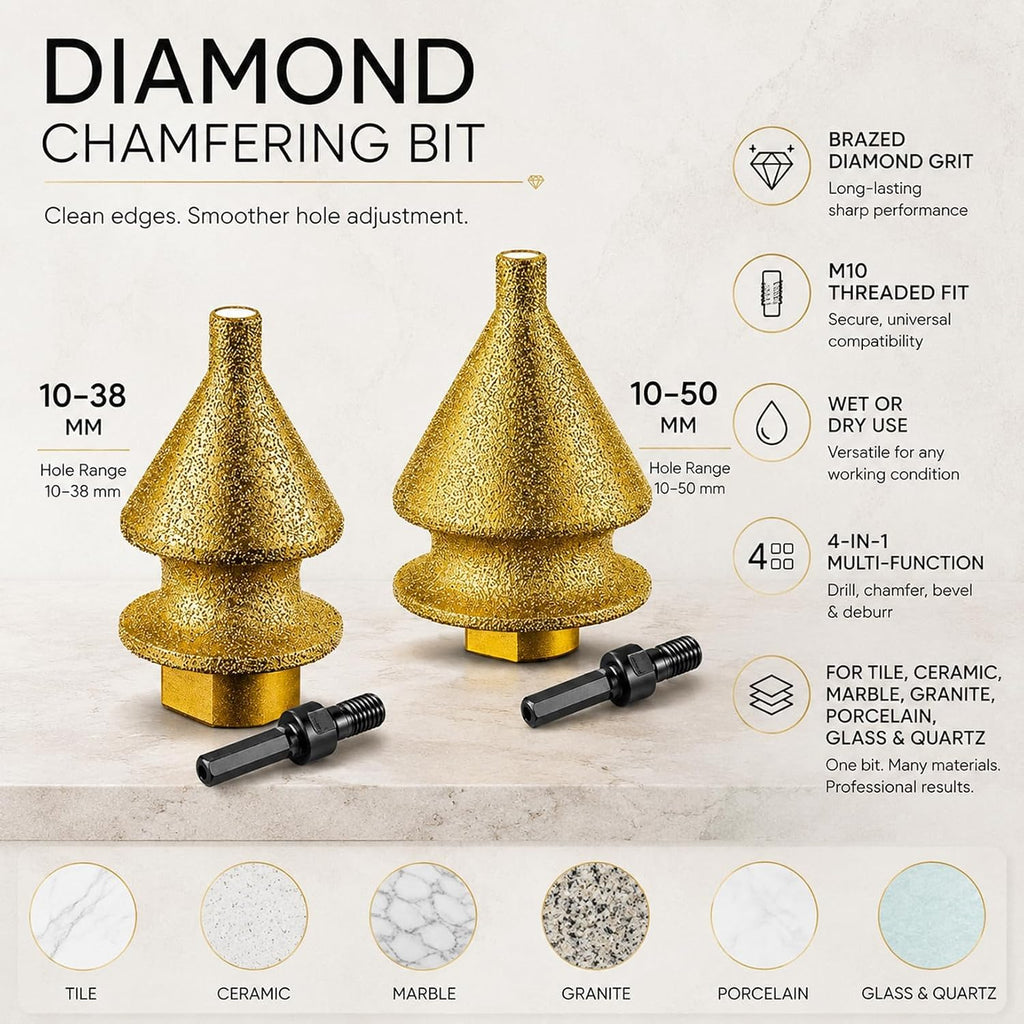 Construction Tile Diamond Chamfer Bit Set for Angle Grinder, 2 Pc