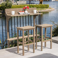 3-Piece Acacia Balcony Bar Set with Shelf Table and 2 Stools, Grey