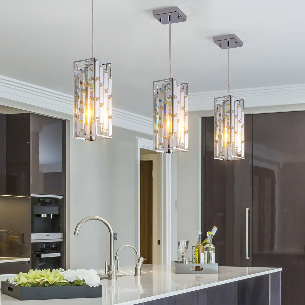 Crystal Mini Pendant Lights, Set of 3, Chrome Kitchen Island Lights