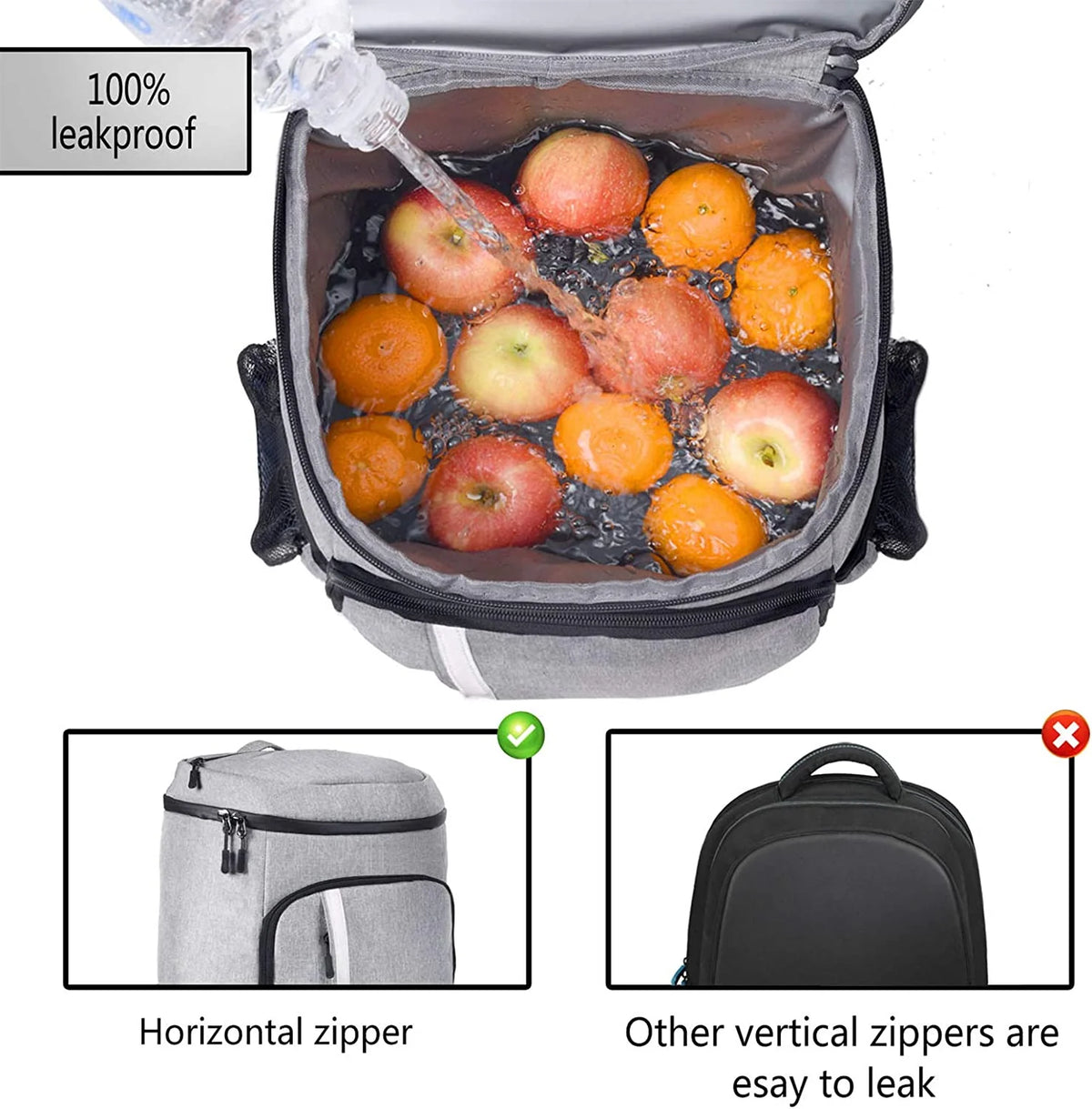 Backpack Cooler – Leakproof Insulated Cooler Bag, Holds 30 Cans, Gray – image 2