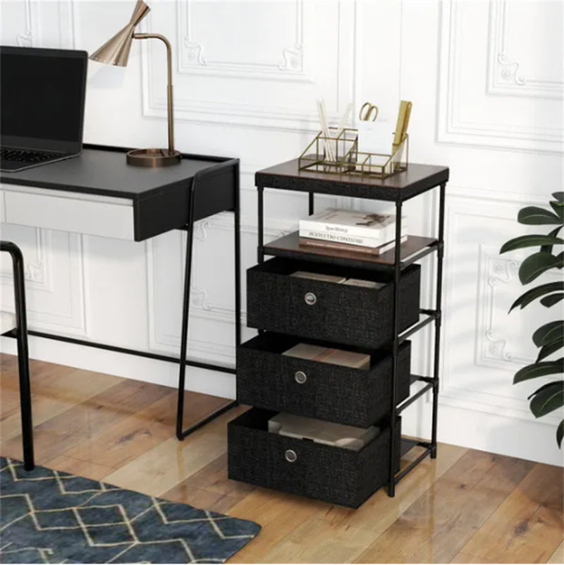 3-Drawer Fabric Storage Tower with Wood Top and Metal Frame – image 4