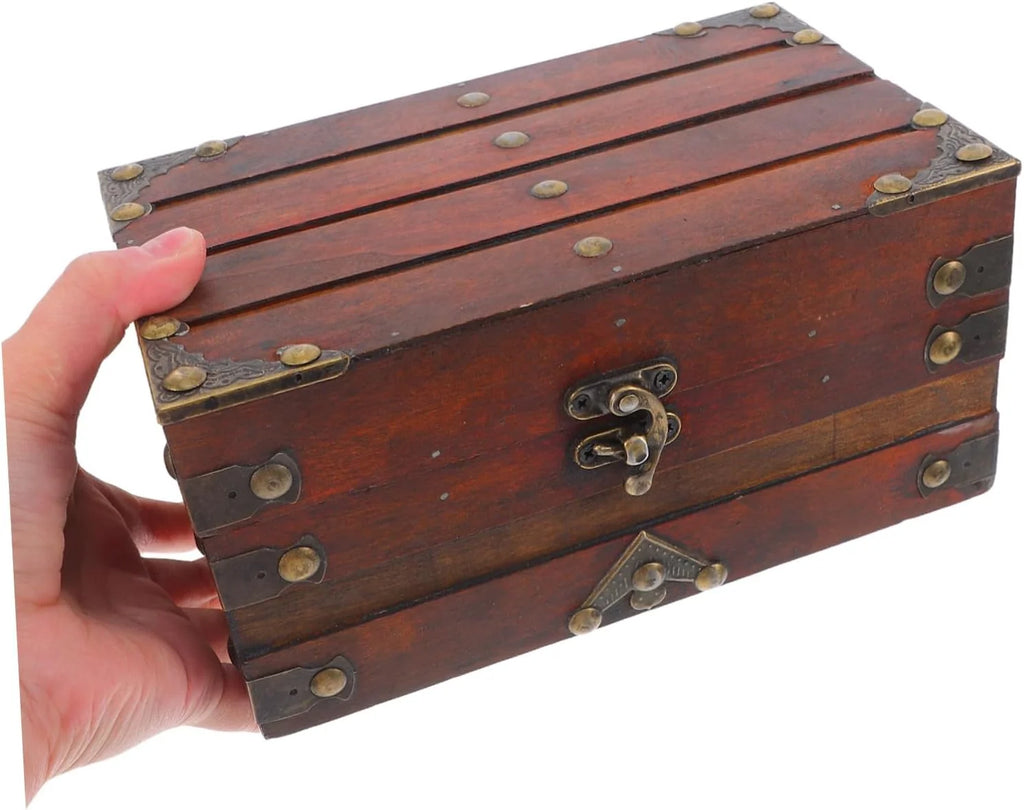 Wooden Jewelry Box with Lock, Vintage Treasure Chest Style – image 4